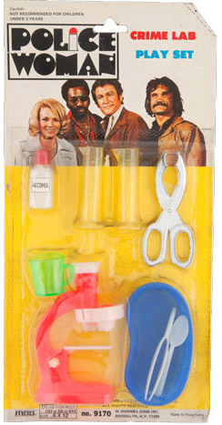 policewoman A peculiar crime lab play set was produced in conjunction with the "Police Woman" TV show.