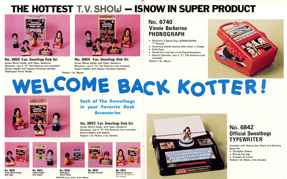 welcomebackkotter A license with the "Welcome Back Kotter" TV series was used to promote this odd group of desk accessories, which included a working record player and typewriter.