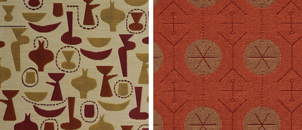 fabrics Maharam worked with Irving Harper to reissue two of his 1950 Herman Miller textile prints in 2001, China Shop (left) and Pavement (right), for Maharam's Textiles of the 20th Century line.