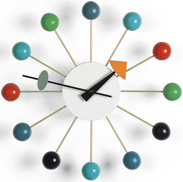 harper_ballclock A persistent myth is that the 1948 Ball Clock emerged out of a drunken dinner party with Harper, George Nelson, Isamu Noguchi, and R. Buckminster Fuller. Harper says in reality he made it at work, like the others. Image via Vitra.com.