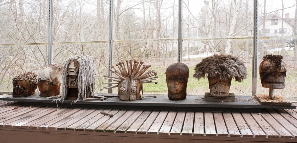 harper_heads These busts in Harper's home are made from hat forms, construction paper, beads, shells, doll eyes, clock parts, tree branches, and even a mop head. Photo by D. James Dee, from "Irving Harper Works in Paper."