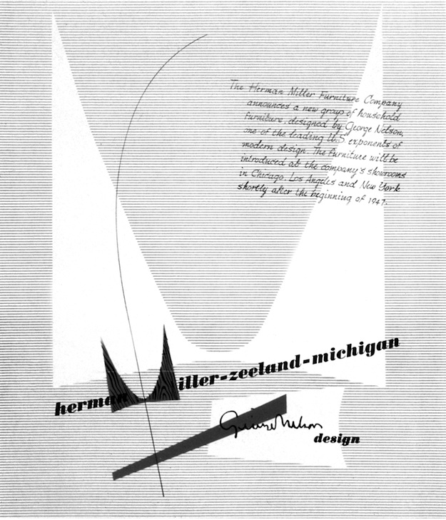 harper_logo The first time Irving Harper's wood-grain M logo for Herman Miller appeared was in this 1947 ad. From "Irving Harper Works in Paper," courtesy of the Herman Miller Archive.