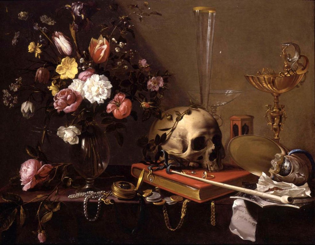 adriaen-van-utrecht-vanitas-still-life-with-a-bouquet-and-a-skull "Still Life with Bouquet and Skull" by Adriaen van Utrecht exemplifies the vanitas genre, circa 1642.