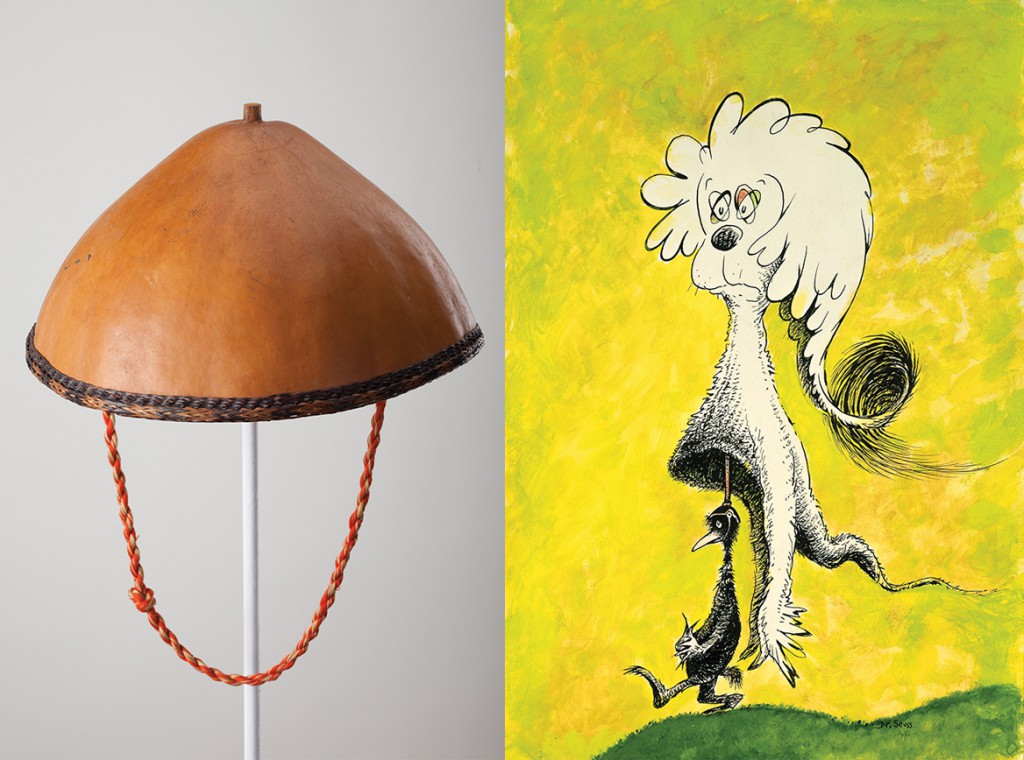 foolingnobody While in Southeast Asia, Geisel purchased a hat made from a coconut shell, which may have had some influence over his painting "Fooling Nobody." (Courtesy of the Dr. Seuss Estate)