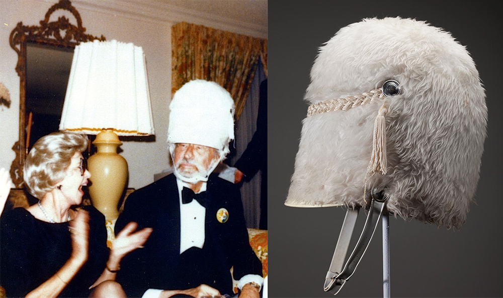 drummajorhat Top: Which came first, the Cat or the Hat? "Hats Off to Dr. Seuss" curator Robert Chase doesn't know, but Theodor Geisel had a stovepipe hat like the Cat in the Hat's as a well as a painting that could be a self-portrait of Dr. Seuss as the Cat. Above: Geisel made his wife, Audrey, laugh with a drum-major hat. (Courtesy of the Dr. Seuss Estate)