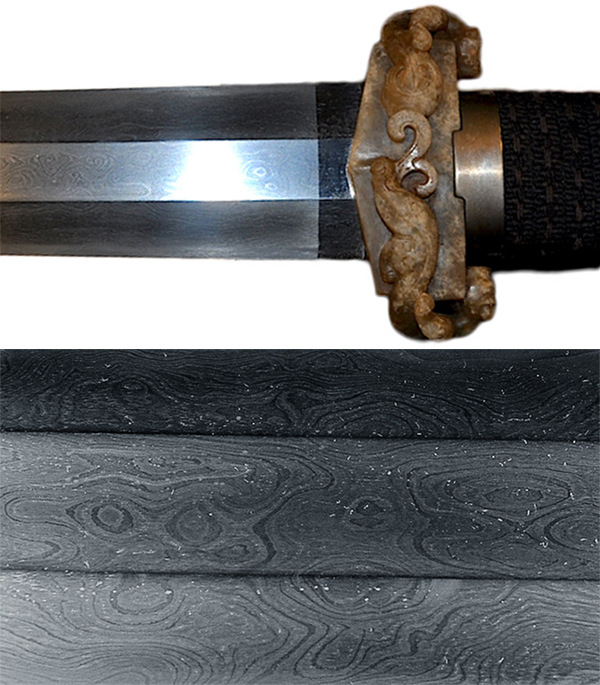100YearDouble When Boyd got this 2,000-year-old 100-layer sword, it was covered with blood rust. The pattern shown in the bottom photo is known as leopard spots.