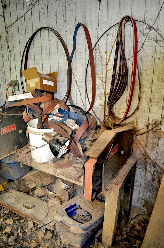 Grinder The grinding area behind Boyd's workshop.