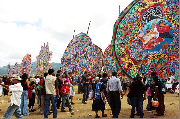 guatemala In October, as a way to celebrate the Latin American holiday Dia de Los Muertos, the people of Sampango, Guatemala, build giant kites to honor their dead relatives. Photo by Antonio Lederer, via Creative Commons.