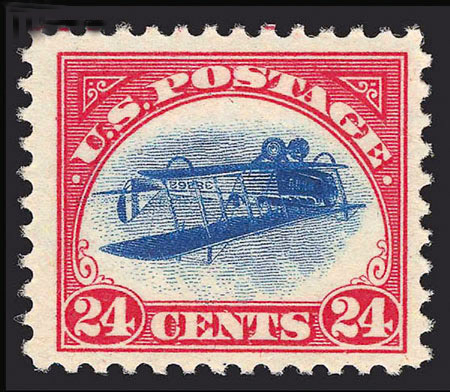 freaks_inverted A close-up of an Inverted Jenny, which occurred in 1918, when the printer failed to noticed the Curtiss JN-4 biplane, nicknamed "Jenny," was flying upside down. (Courtesy of Concentrated.tv)