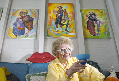 joyce1 Joyce Ballantyne, 86, lifts a martini glass to a reporter at her Ocala, Florida, home in 2004. Photo by Stephen J. Coddington/Tampa Bay Times.