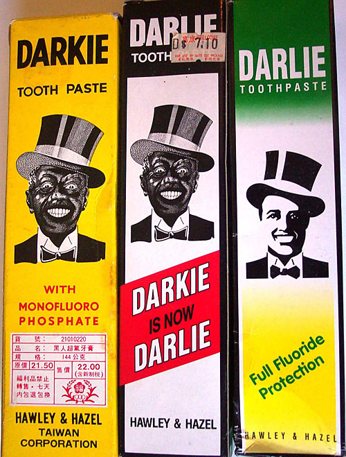 darlie When Darkie toothpaste was first manufactured in Shanghai in 1933, it featured a racist caricature of a black man on the label. Eventually, the English name was changed to Darlie.
