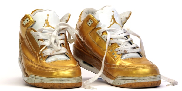 goldstein1 The last pair of Al Goldstein's gold lamé Nike Air Jordan sneakers. Via mmuseumm.com