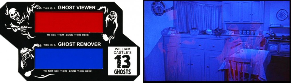 13 ghosts Using an “Illusion-O” ghost viewer during Castle’s film “13 Ghosts” allowed viewers to hide or display the spectral figures. Right, a still from the film.