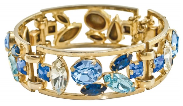 50s_napier4 A 1950s Napier bracelet with “foil-backed faceted crystal stones" in shades of sapphire. (From "The Napier Co.")