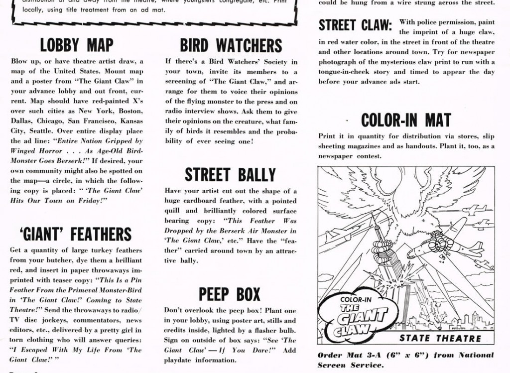 Giant-Claw-coloring-book The pressbook for "The Giant Claw" included a variety of inane publicity ideas, like the headless drawing at right.