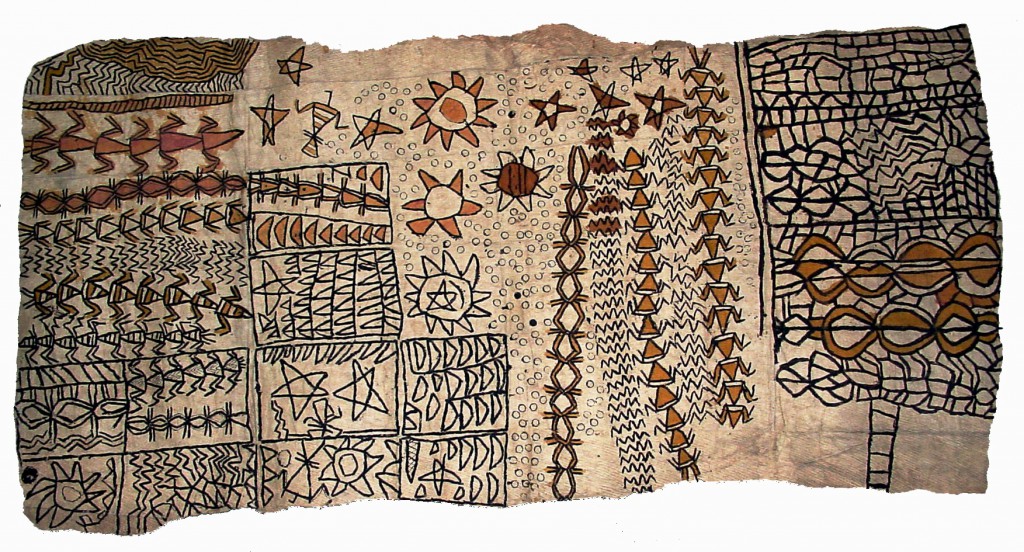 barkcloth A piece of decorated barkcloth from the South Seas archipelago New Hebrides, also known as Vanuatu, that 1800s Canadian missionaries H.A. and Christina Robertson donated to the Redpath Museum in Montreal. Click to enlarge. (Courtesy of Barbara Lawson, Redpath Museum)