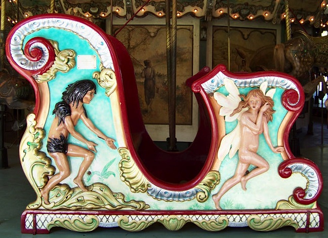 100_3591_Griffith1926 In Victorian times, chariots were designed for chaste women to avoid exposing their ankles. The restoration of this Spillman Engineering chariot, on the 1926 merry-go-round in Griffith Park, was sponsored by Walt Disney Foundation. (© Jean Bennett, via carousels.org)
