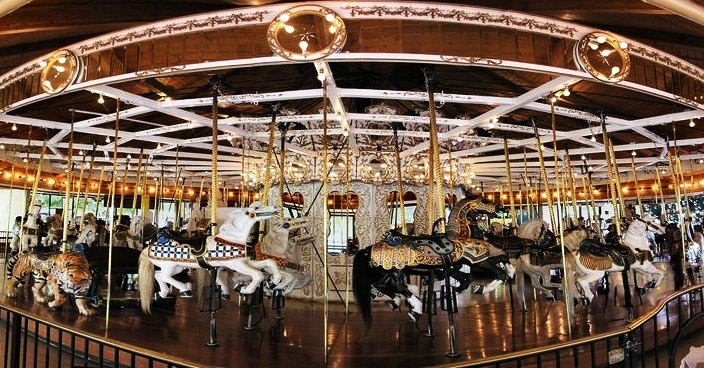 2004-LooffCarrousel_spokane1909_edit-1 Bette Largent, president of the National Carousel Association, began the restoration of this 1909 Looff merry-go-round operating at Riverfront Park in Spokane, Washington, in 1992. She is now restoring the upper crown panels as well as repairing and maintaining the figures. (© Gary Nance)