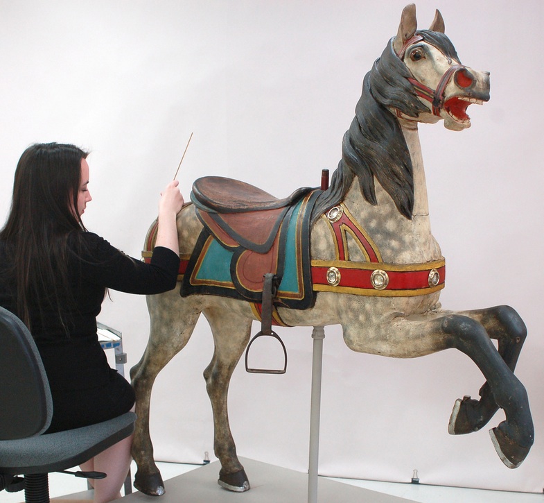 Shelburne The 1902 Gustav Dentzel carousel animals at the Sheburne Museum in Vermont are being cleaned to remove the linseed oil former conservators mistakenly put on them. At this point, 34 of the animals, which have their original paint, have been cleaned and put on display. (Via the Shelburne Museum Flickr page)