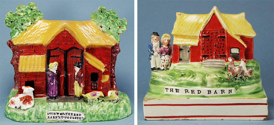 double-barns These quaint depictions of Maria Marten, William Corder, and the infamous Red Barn are at odds with their gruesome backstory. Photos © Myrna Schkolne 2013