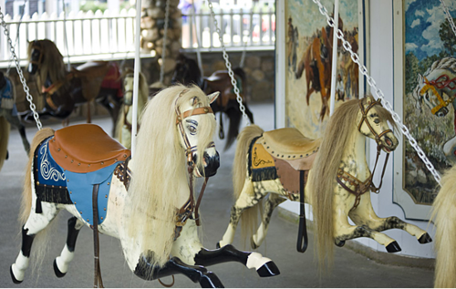 flying_horses This "flying horses" carousel in Watch Hill, Rhode Island, is thought to have been made by Charles W. Dare in 1876. One of the oldest carousels in the United States, this children-only ride was part of a traveling carnival until 1879.