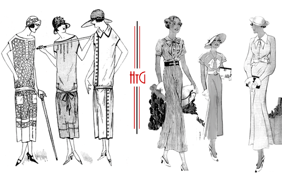 20-30_f_standard_dress A graphic from the Art Deco Society of California's "How to Gatsby" page show the difference between a 1920s and a 1920s silhouette.