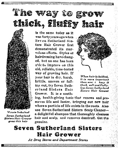 suther1910s A Sutherland ad from the 1910s attempted to adopt their product to the new bobbed hairstyles of the time. (Via RapunzelsDelight.com)