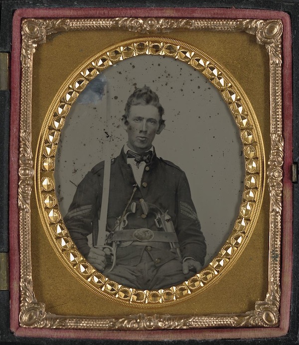 union soldier An unnamed Union sergeant is armed with 1st model revolvers, a Colt Dragoon and a Colt Army, as well as a sword in this ambrotype. (From the Liljenquist Family Collection of Civil War Photographs, Library of Congress)