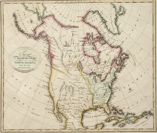 westmap A 1792 map of North America, made by Thomas Brown, shows that Spain had claim to the land west of the Mississippi River. (From the Autry National Center)