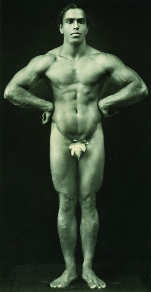 Indian athlete Iyer Professor K.V Iyer, one of India's bodybuilding stars, in a Sandow-style pose in 1935.