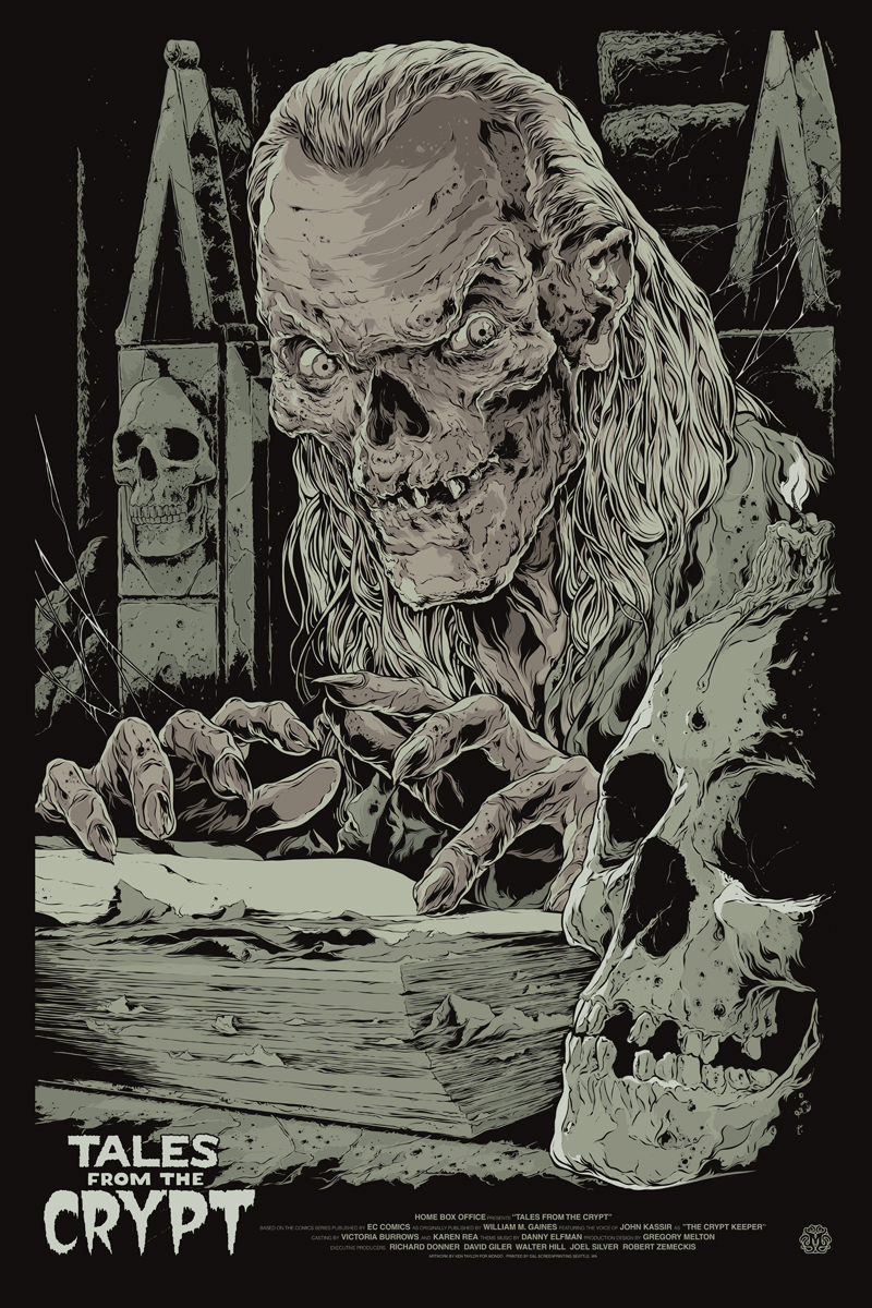 tales from the crypt tWO TONE Australian rock poster artist Ken Taylor designed this Mondo poster for the "Tales From the Crypt" TV series, which ran from June 1989 to July 1996 on HBO. In the TV show, the Crypt-Keeper was an animated corpse, as opposed to the living Ghoul-Lunatic from the comic. (Courtesy of Mondo)