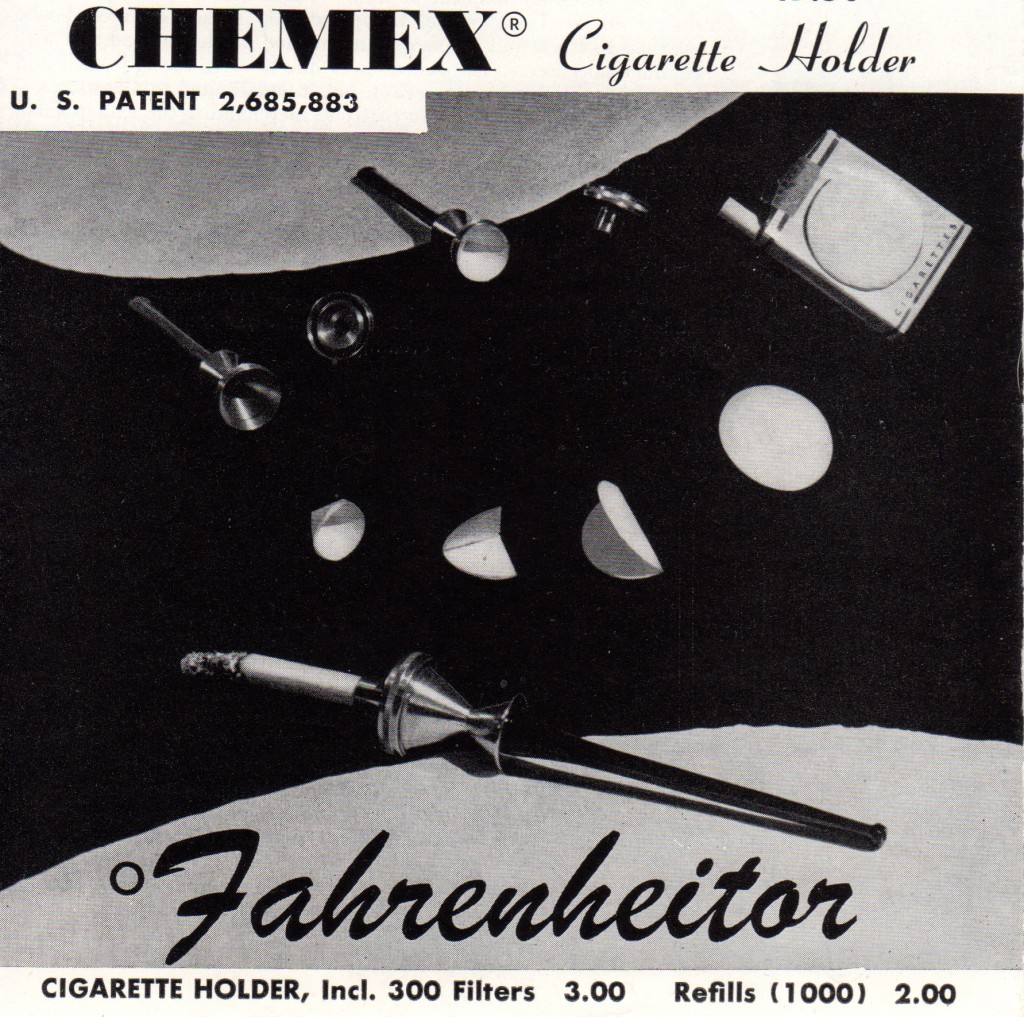 cigholder205 Schlumbohm's cigarette holder incorporated a tiny Chemex using size-appropriate filters like those for making coffee.