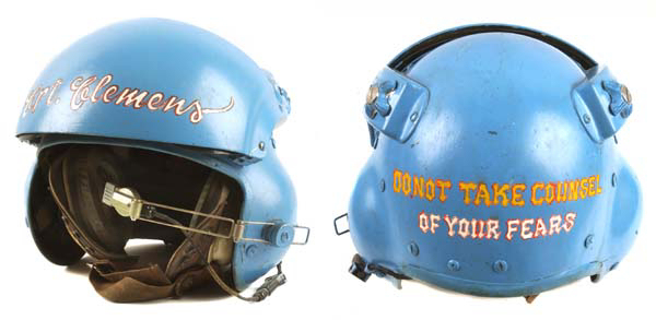 9-12131-3 Army lift platoon Commander Judd Clemens "commandeered" this U.S. Air Force flight helmet and had it painted with a quote from Confederate general Stonewall Jackson, "Do not take counsel of your fears." (Courtesy of Clemens, via VHPAMuseum.org)