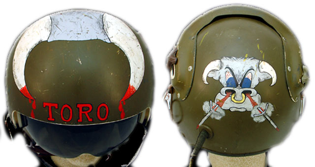 Brokovich_ToroHelmet08-1 Mike Brockovich says, "All the original Toro pilots had the Toro hand painted on their helmets by warrant officer Lester A. Hansen, who ended up an MIA. My helmet was the only one modified with an Air Force visor and painted with horns." (Courtesy of Brockovich, via VHPAMuseum.org)
