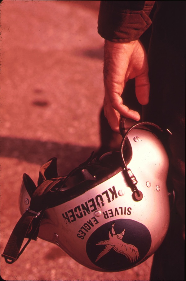 Silver Eagles (CPT Jim Kluender)3 Jim Kluender says, "Me with my helmet – didn’t even know that sneaky photographer took the photo until later!" (Courtesy of Kluender, via VHPAMuseum.org)