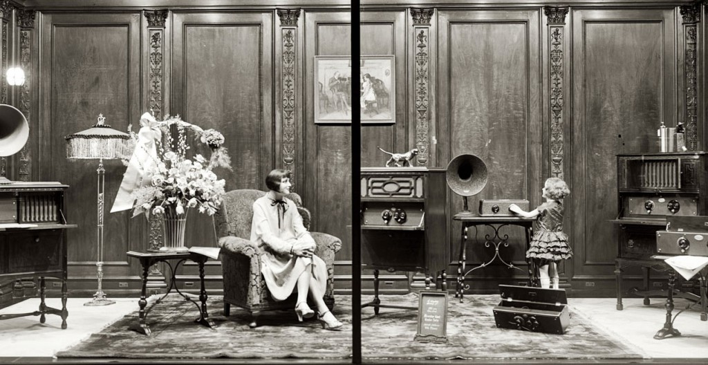 This extravagant window display for Atwater Kent radios in 1928 shows the heightened realism of many mannequins following World War I. Image via the Library of Congress.