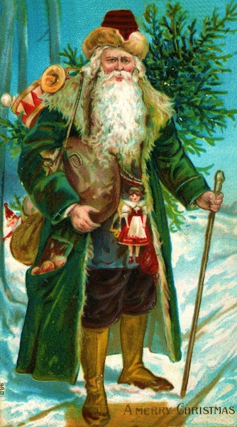 fathergreen Top: A religious icon of Saint Nicholas of Myra, believed to be a generous 4th-century bishop in Asia Minor. Above: Green-coated Father Christmas emerged in Renaissance-era England as the embodiment of the holiday.