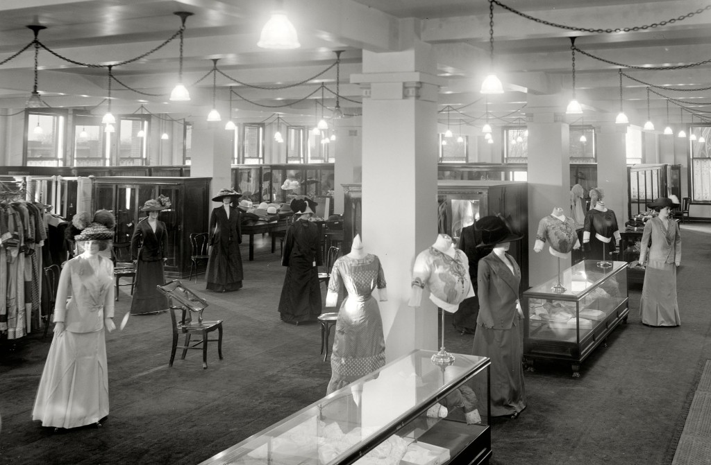 Early mannequins in Detroit's Elliott, Taylor, & Woolfenden department store circa 1910. Image via Library of Congress.