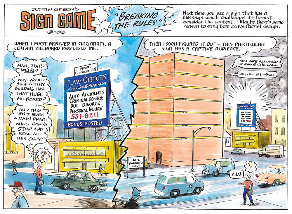 A spread from Justin Green's "The Sign Game," which suggests that the rules of sign painting should be bent in unique situations. Courtesy Princeton Architectural Press.