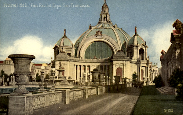 Postcard A postcard of Festival Hall, which was demolished after the Exposition.