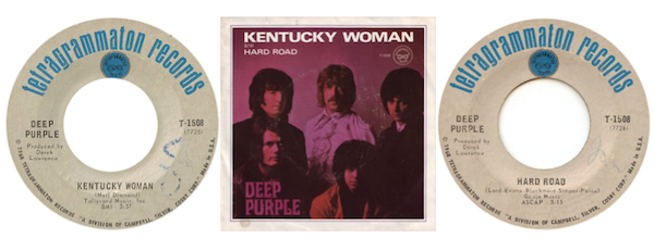 Deep Purple's "Kentucky Woman," written by Neil Diamond, was Schools's first 45.