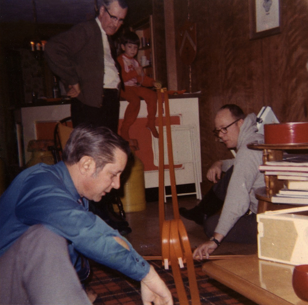 Above: Schools at age six, with his dad, Bill (in the blue shirt), on Christmas morning, 1970. Top: Blissing out with Widespread Panic during the band's 2013 fall tour.