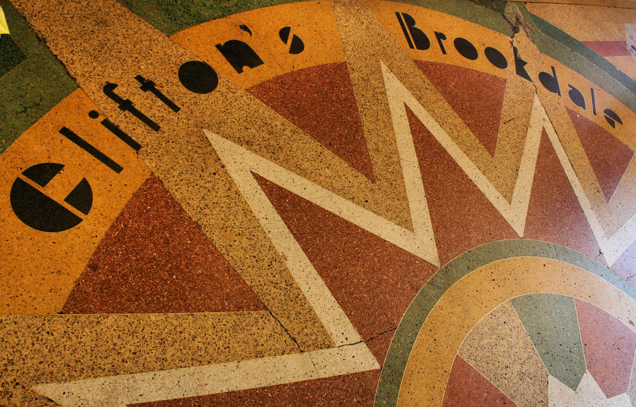The Brookdale's colorful terrazzo sidewalk. Photo courtesy Chris Jepsen.