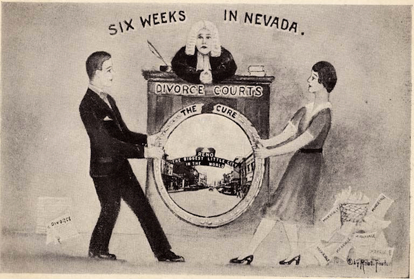Cure In the first half of the 20th century, a popular euphemism for divorce was the "Reno cure." Photo courtesy Special Collections, University of Nevada-Reno Library.