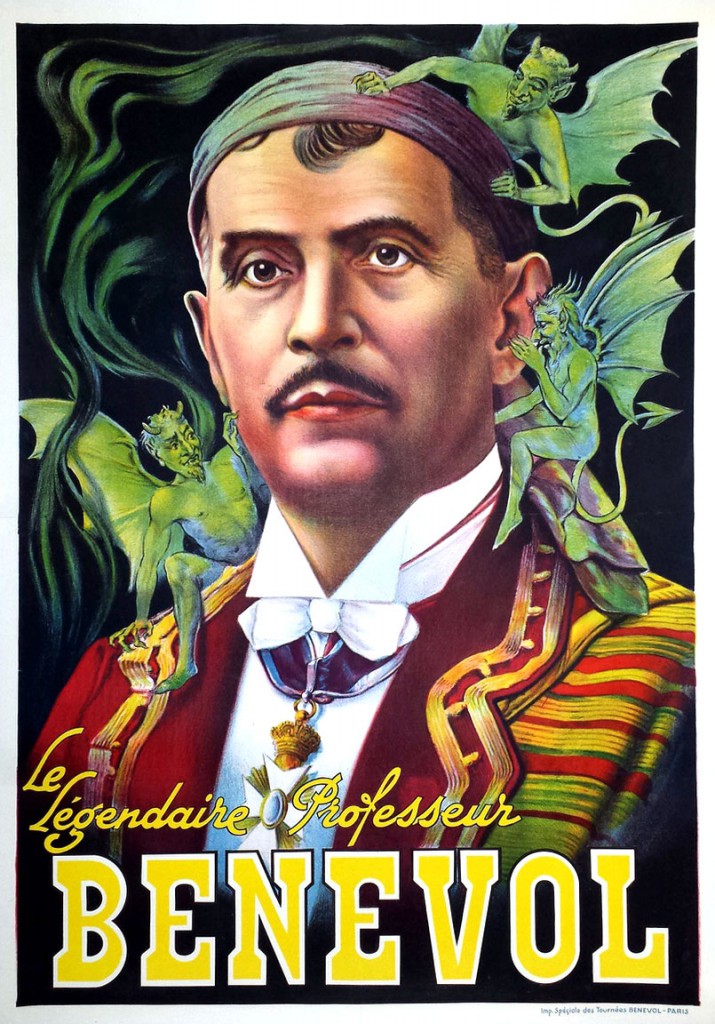 Benevol's portrait is surrounded by phantasmic imps in this lithograph from around 1920. Courtesy Zack Coutroulis.