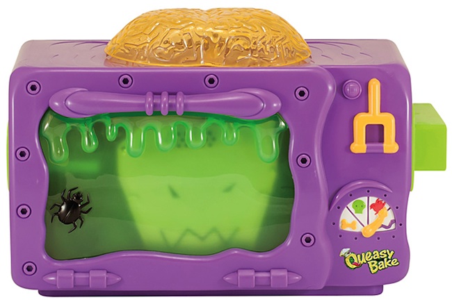easybake_queasy The 2002 Queasy Back Cookerator was marketed exclusively to boys. The mix names are meant to sound disgusting, but they actually just make normal cakes and candies. (Courtesy of Coopee)