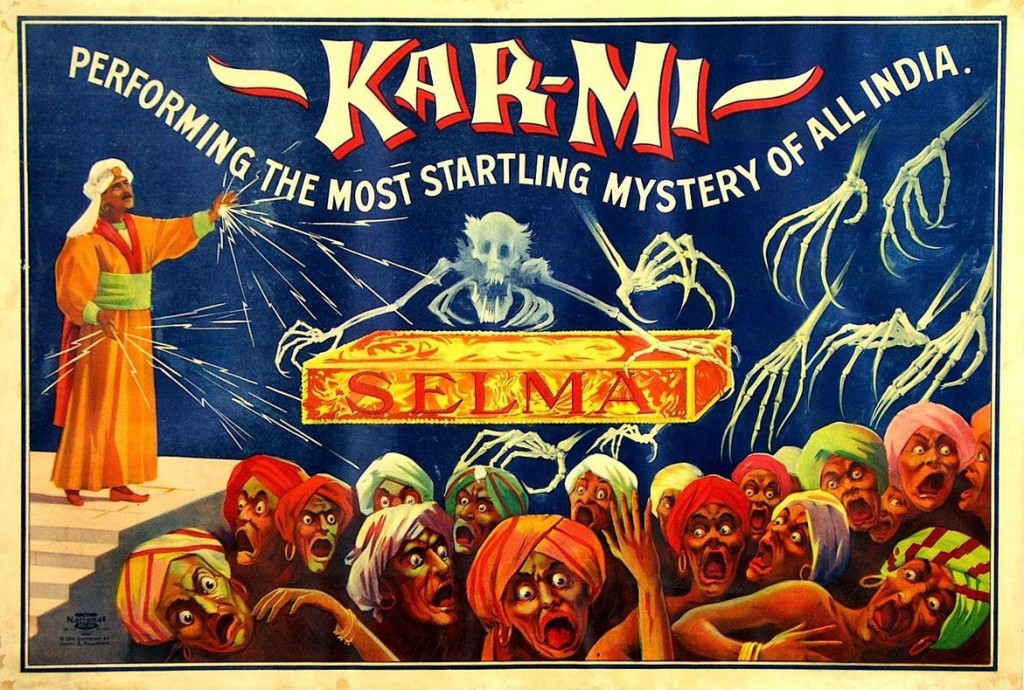 This poster for the magician Kar-Mi, aka Joseph Hollingsworth, highlights the frightening intensity of his otherworldly shows, circa 1914. Courtesy Zack Coutroulis.
