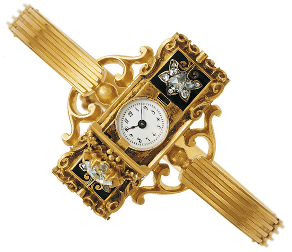 One of the earliest pieces of wearable technology is this Patek Philippe ladies wristwatch, which was made in 1868 and purchased by a Hungarian countess.