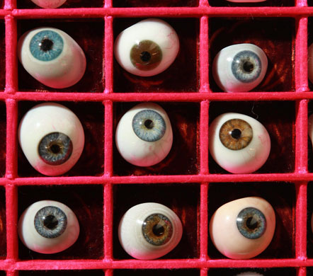 Science-Museum-objects-An-005 Glass eyes on display at the Science Museum of London, which houses part of pharmaceutical entrepreneur Henry Wellcome's medical collection. (Via Morbid Anatomy)