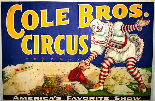 clown_cole_circus A vintage poster advertising the Cole Bros. Circus.